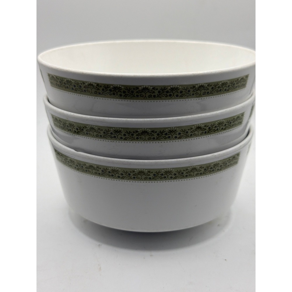 3 Corning Centura Lynwood Dinnerware White Green Floral Soup Cereal Bowls